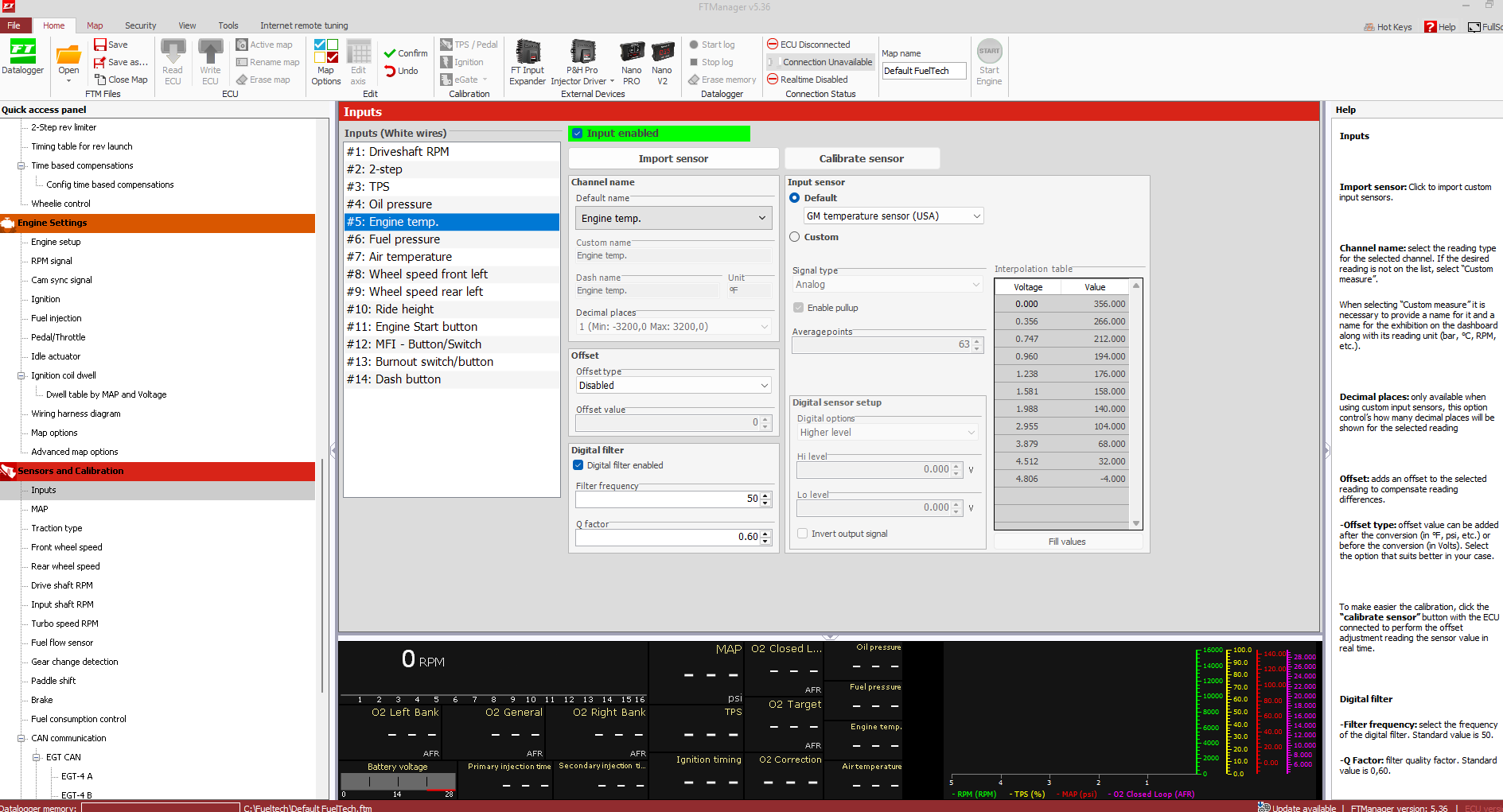 Configuring the FT Manager tune with ECT Sensor parameters